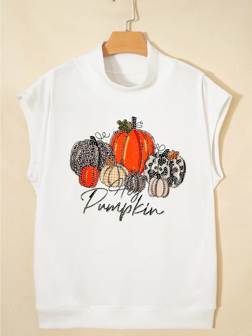 NWT Rhinestone embellished pumpkin graphic high neck top